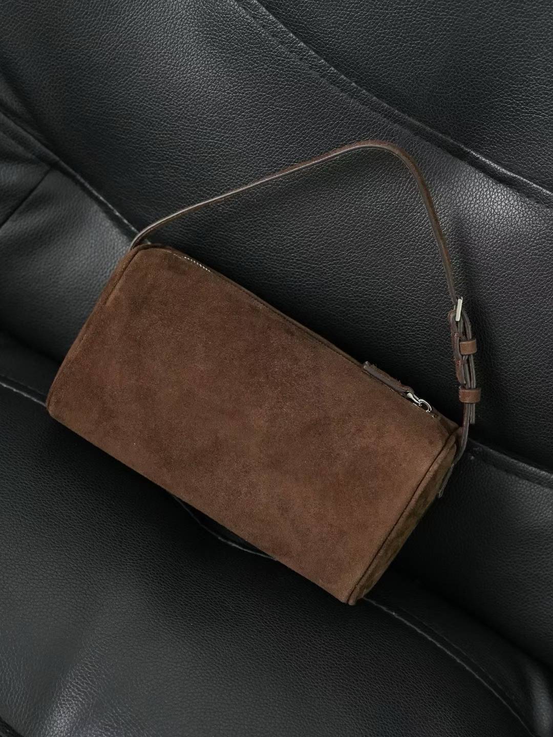 Row Autumn and Winter New Suede Pencil Bag Genuine Leather Cross-Body Bag Women's Retro Pen Holder Bag Fashion Handbag Wholesale