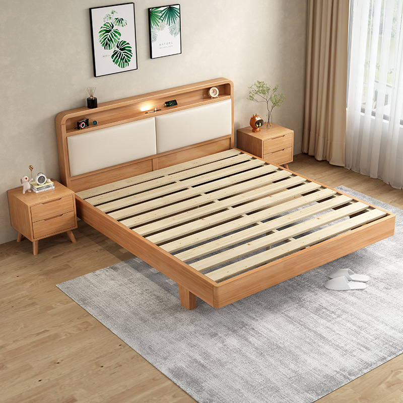 Bed Pure Solid Wood Bed Economical Small Apartment Modern Simple 1.8m Single and Double Bedroom Full Log 1.5 Home Bed