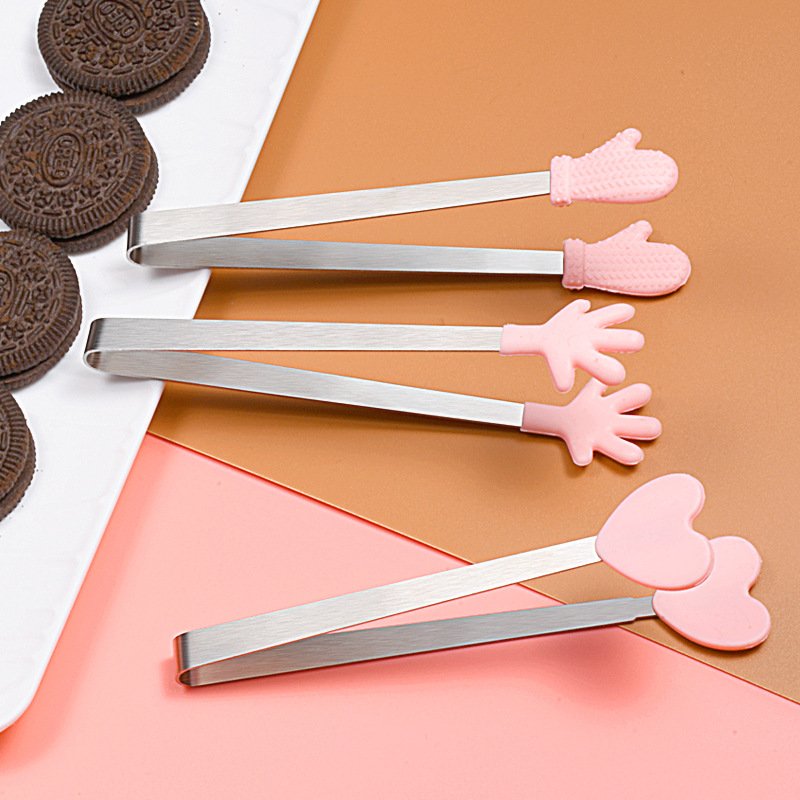 Factory Palm silicone small ice clip stainless steel mini food clip food clip creative coffee sugar clip wholesale