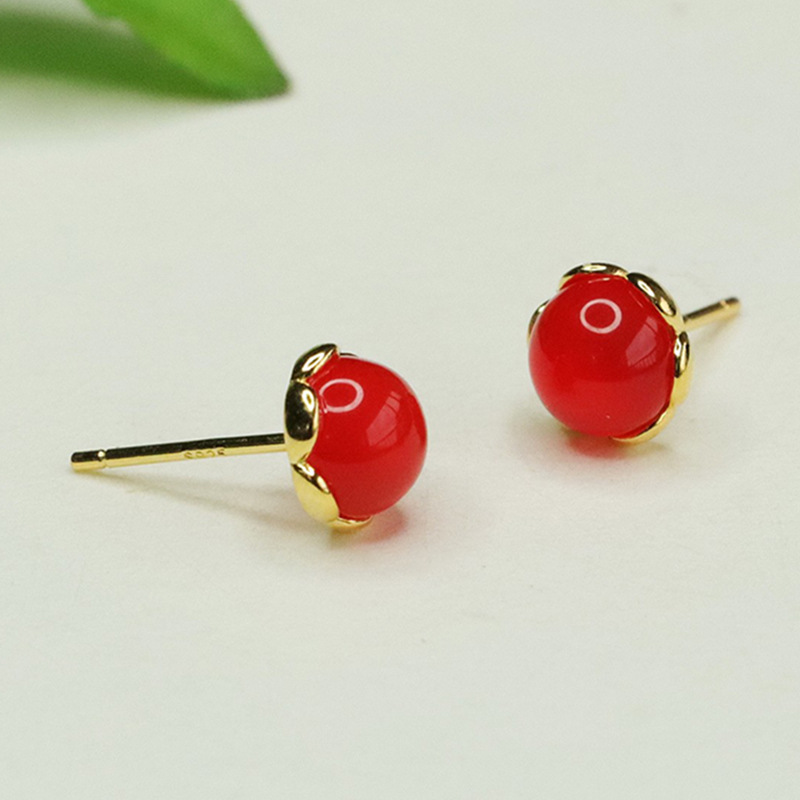 Aiyu Red Agate S925 Silver Needle Earrings Chalcedony Earrings Jewelry Factory Wholesale AY3101003