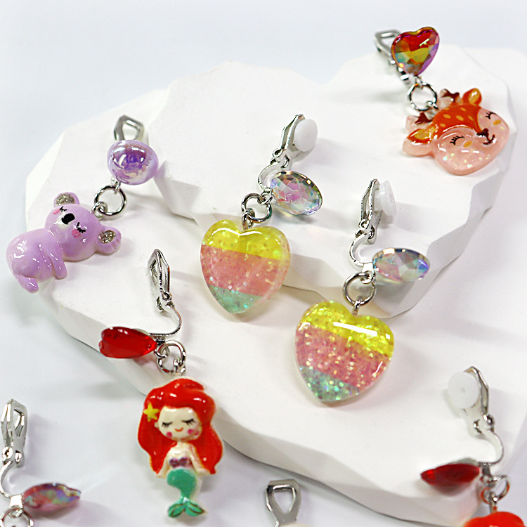 [Can] Cross-Border Cartoon Kidsren's Pendant Ear Clip Mermaid Unicorn Pierced Earrings Ear Clip Wholesale