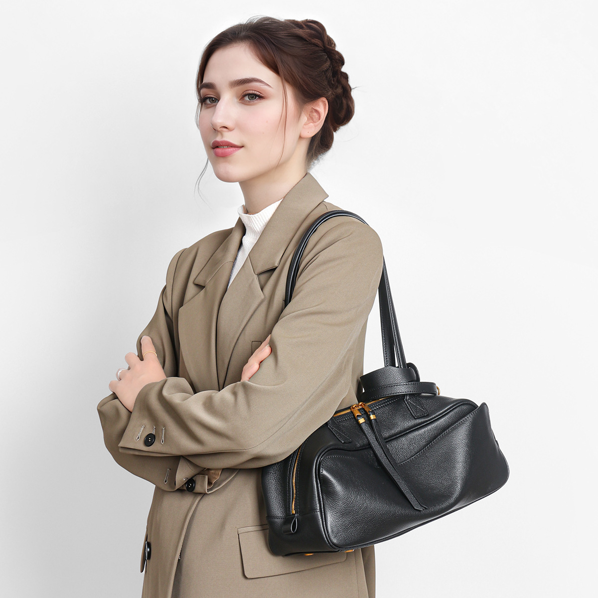 Сумка B Brand корейская нишевая для женщин простая из первой слоя кожи Бостон сумка