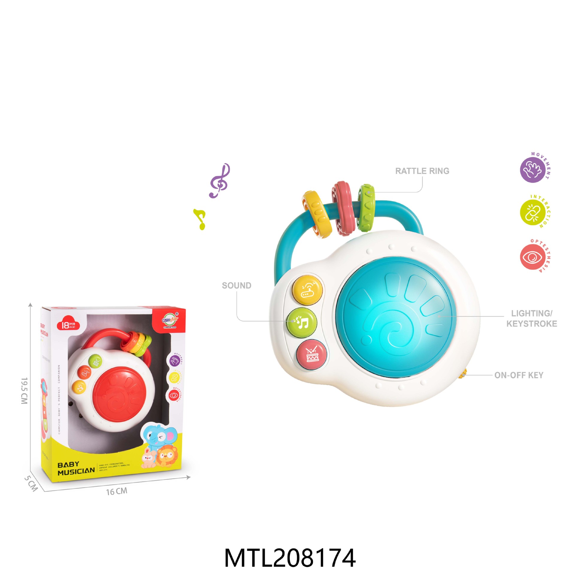 Светящийся и музыкальный барабан для детей, образовательный электронный музыкальный инструмент, музыкальный барабан для детей от 0 до 1 года