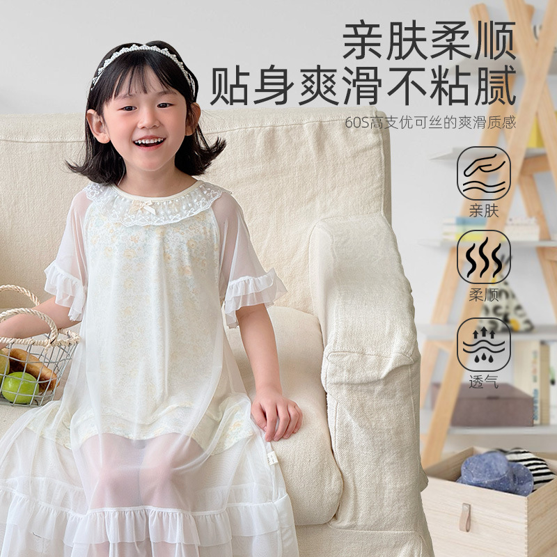 Новое платье для девочек с кружевом, домашнее платье для девочек, платье с полным фатином, ночная сорочка для девочек