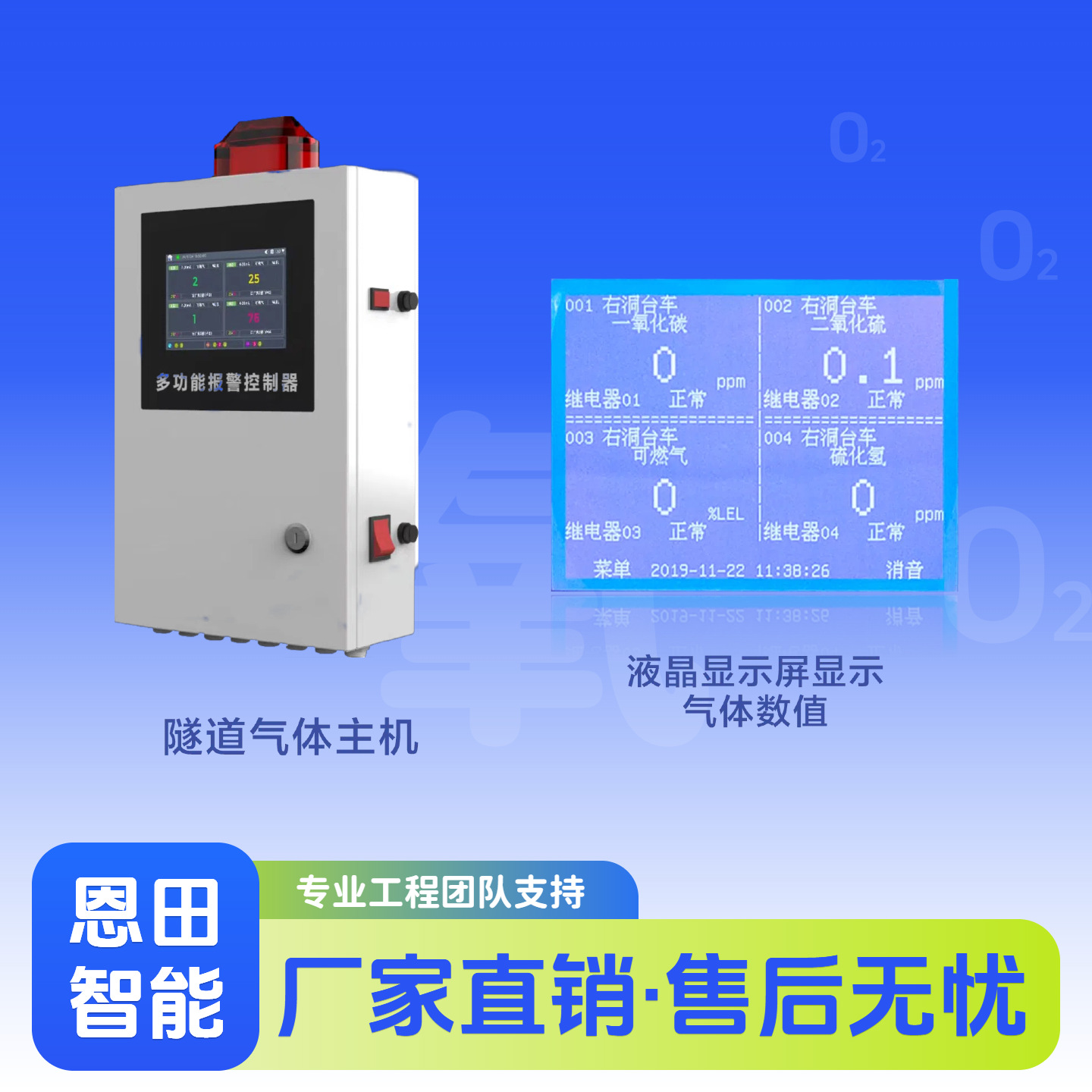 Tunnel Pipe Gallery Fixed Hydrogen Nitrogen Carbon Monoxide and Other Gas Detection Sound and Light Alarm