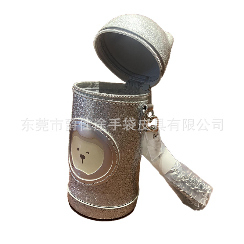 Korean Style Creative Pu Water Cup Cover, Trendy Silver Diagonal Cup Cover Bag, Cute Bear Factory Customized Pu Water Cup Cover