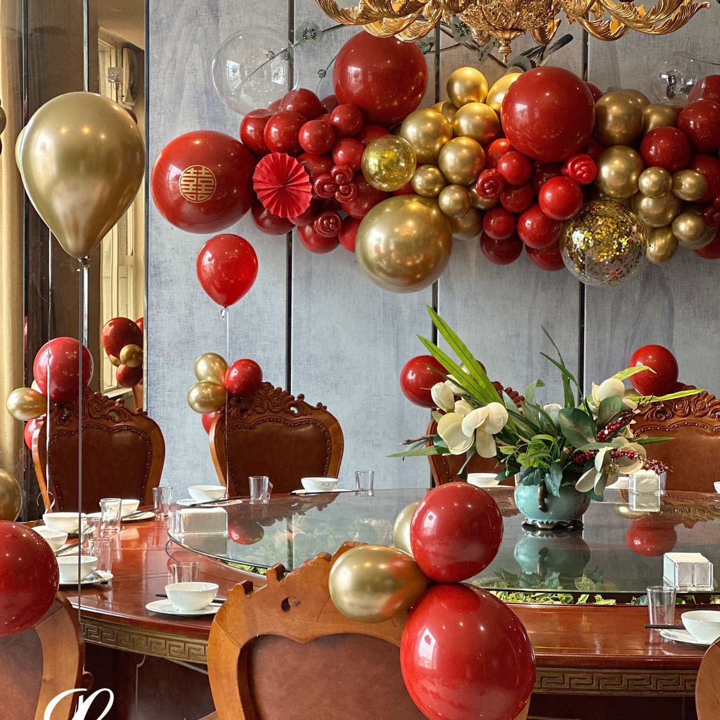 Double-Layer Ruby ​​Red Balloon Decoration First Birthday Pomegranate Red Gold New Year's Day Festive Atmosphere Decoration