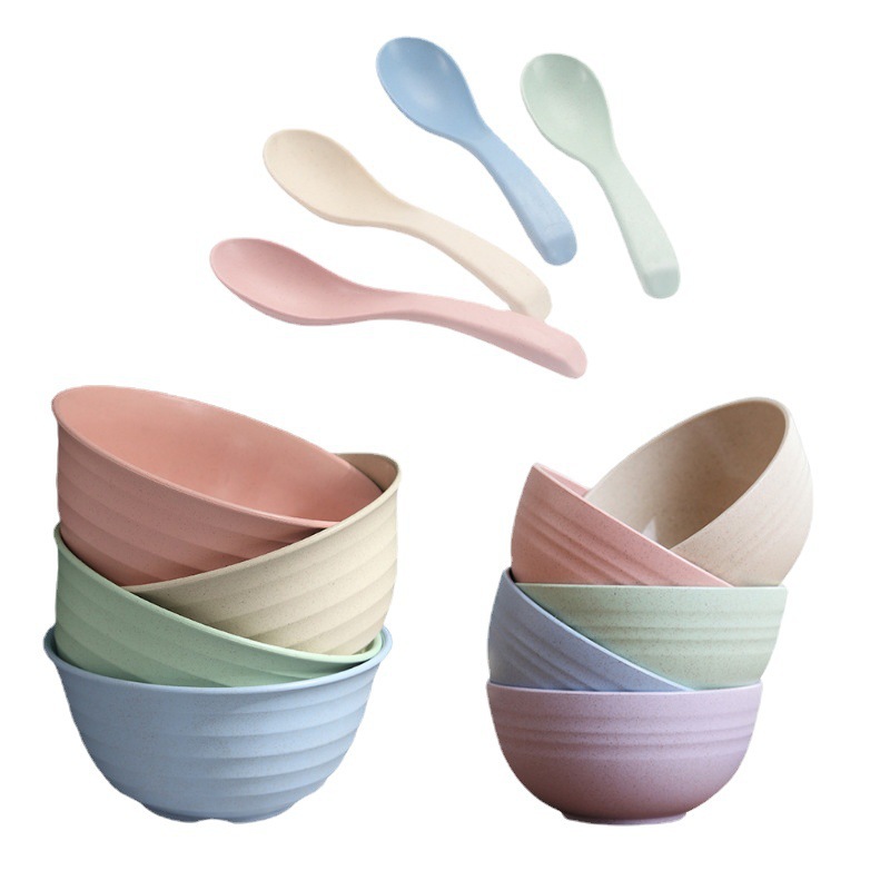 Wheat straw bowl wholesale plastic bowl student Rice Bowl household instant noodle bowl creative noodle bowl suit Soup Bowl commercial