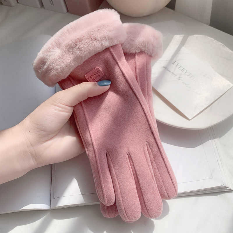 Gloves for Women in Autumn and Winter, Warm Double-Layer Velvet Thickeneded Cycling Gloves, Cute German Velvet Cold-Proof Cycling Windproof Touch Screen Gloves