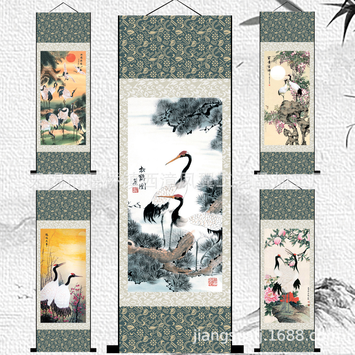 Декоративная шелковая живопись с журавлем, свиток для гостиной, офиса, традиционная китайская живопись