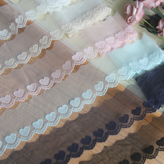 Оптовая продажа, в наличии, ручная работа, DIY аксессуары, японская хлопковая сетка, сердечко, сетчатая вышивка, ширина 6 см