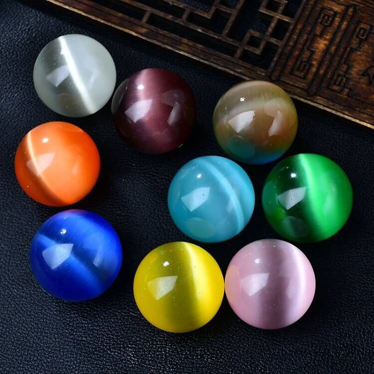 Cat's Eye Crystal Ball 1.6Cm~3Cm Specimen Crystal Gemstone Home Decoration Loose Beads Cat's Eye Stone Black Hair Crystal