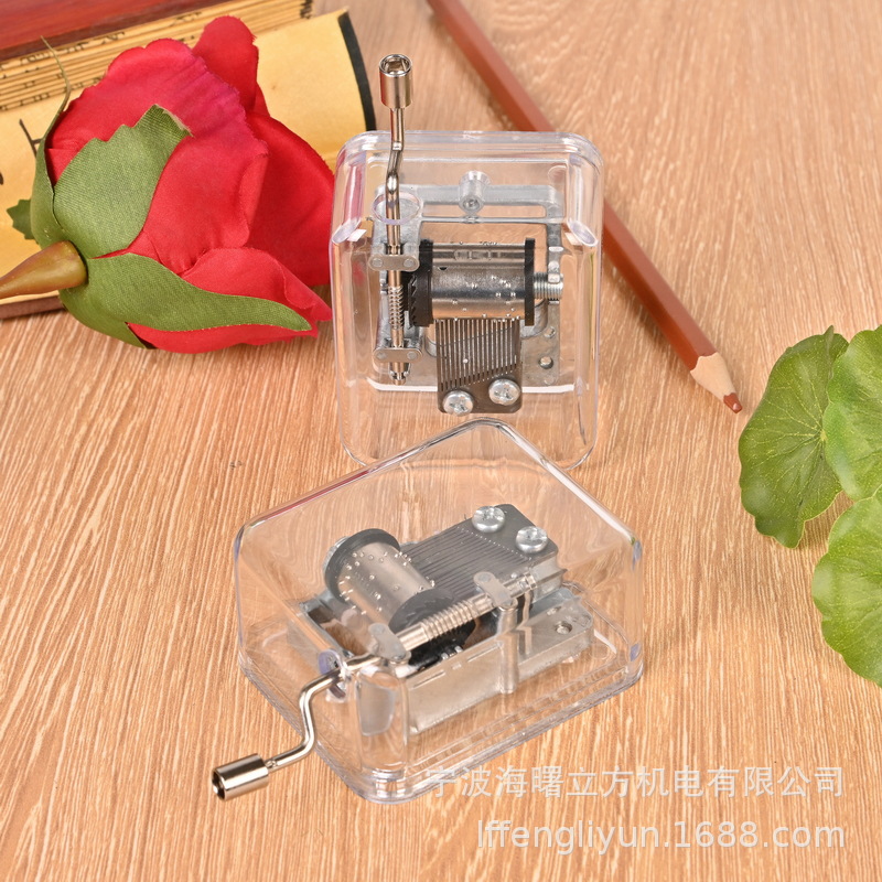 Прямые поставки с фабрики, съемная ручная музыкальная шкатулка, прозрачная акриловая, серебристая, креативный подарок на день рождения
