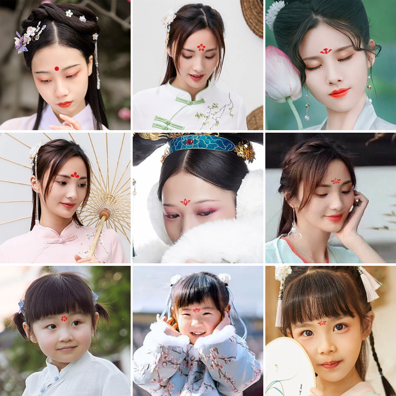 Spot national style eyebrow stickers children's Chinese costume flower twinkle forehead stickers adult disposable tattoo stickers wholesale