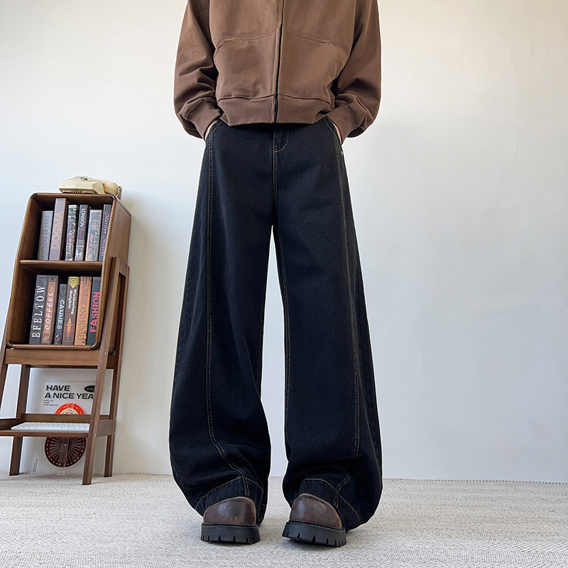 Free Shipping American High Street Washed Scimitar Jeans Men's Spring and Autum Loose Wide-Leg Versatile Handsome Casual Pants