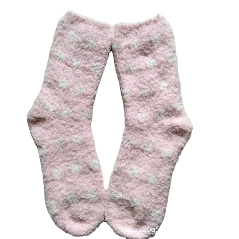 New Coral Fleece Women's Socks Half-side Fleece Color Strip Warm Socks Floor Socks Sleep Socks Thickened Women's Towel Socks