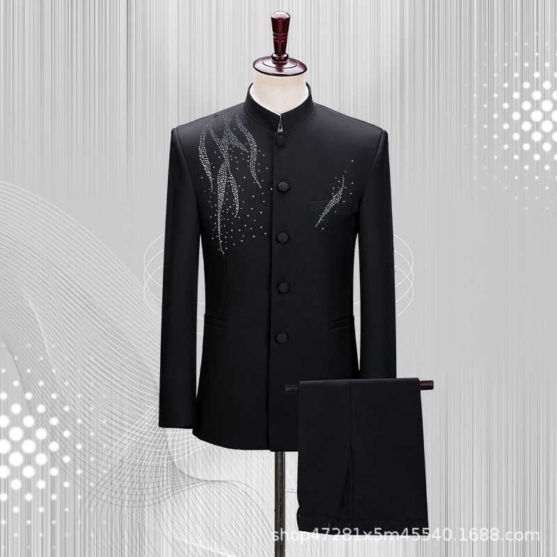 New Chinese Zhongshan Suit Men's Young Men's Young Men's Teenagers Republic of China Style Students Hot Drilling Choir Performance Clothes Men's Clothing