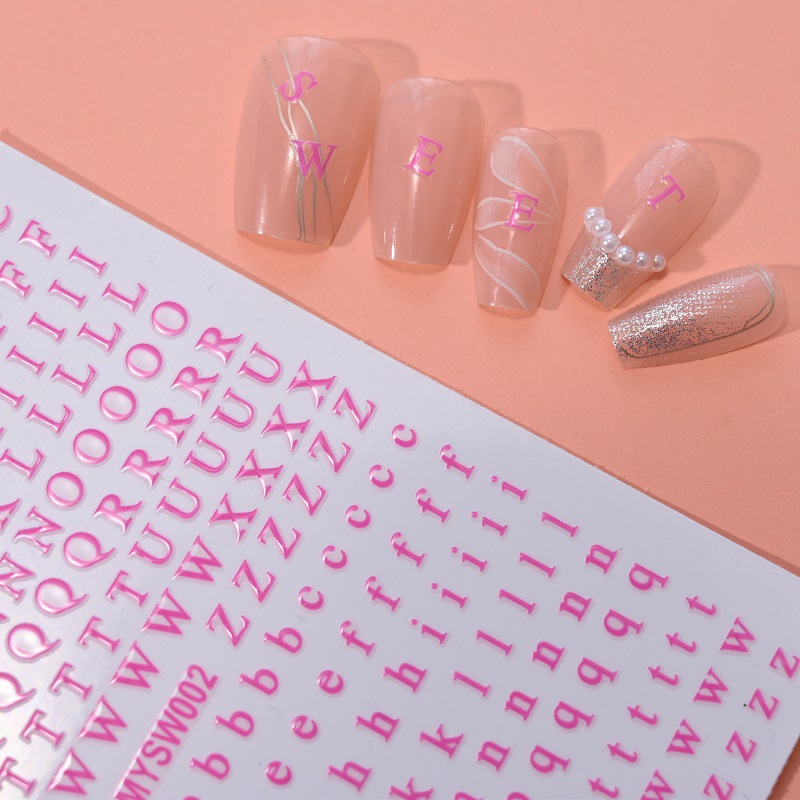 Overseas Hot Selling 12-Color Letter Nail Art Stickers English Letters Uppercase and Lowercase Fluorescent Nail Decoration DIY Nail Art Stickers