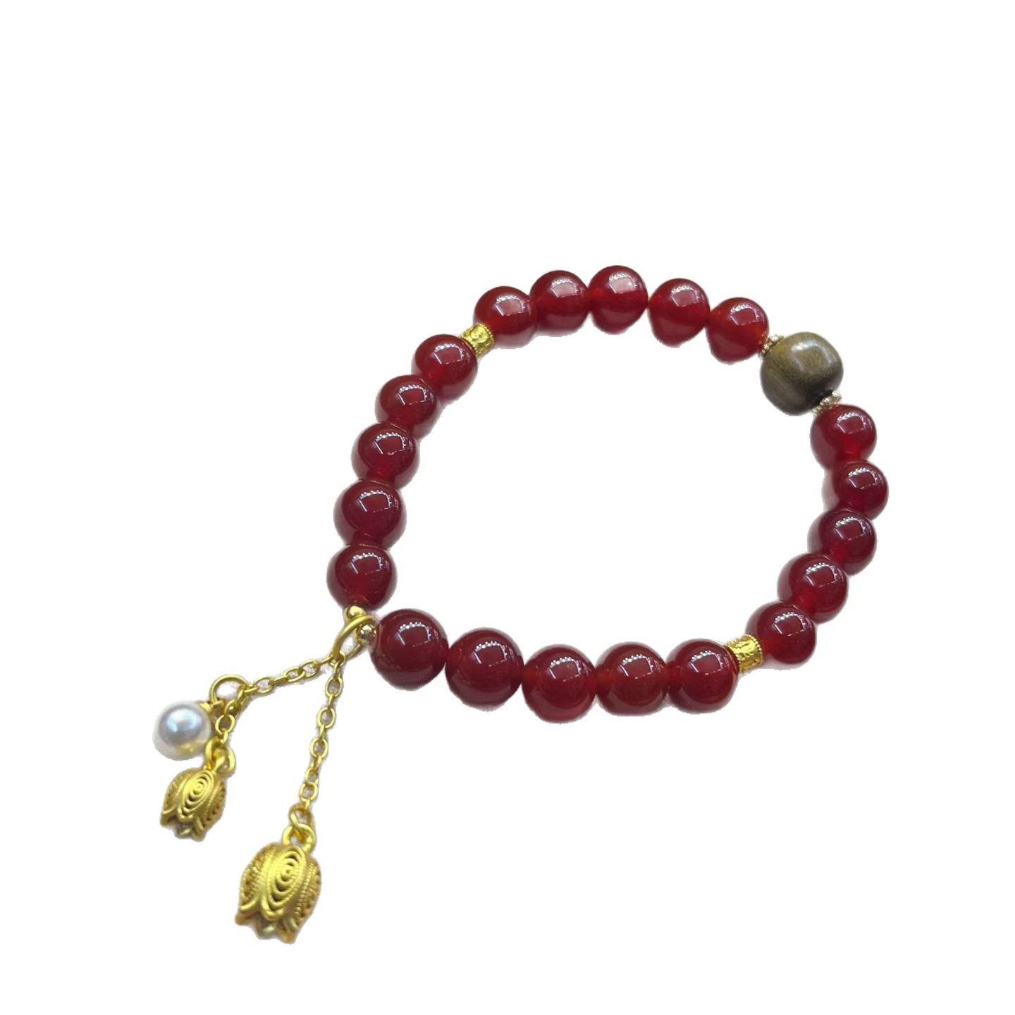 Natural Red Agate Bracelet with Sandalwood Six-Character Mantra, Ancient Golden Lotus Pearl Accessories Bracelet, Trendy Internet Celebrity