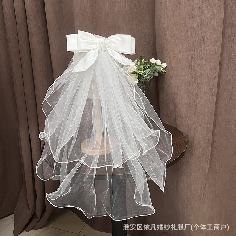 Hair Bride Super Fairy Short Small Veil Bride Wedding Photo Certificate Registration Bow Poncho Veil Headwear