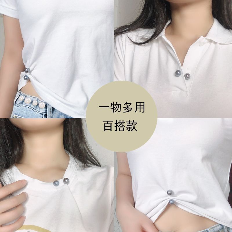 Pants Shortening Tool Anti-Exposure Fixing Clothing Adjustment Buckle No-Sew High-Gloss Pearl Brooch Waist Buckle Hem Tightening