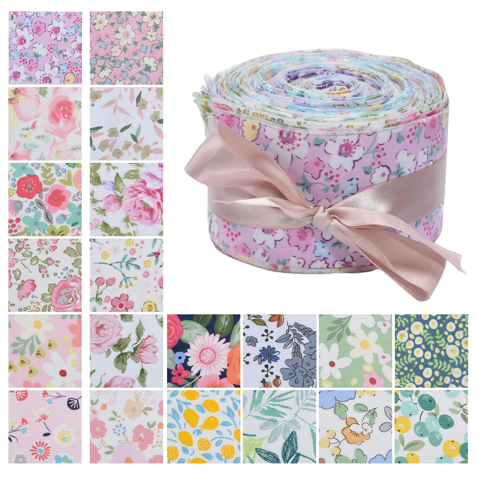 Cross-border new multi-color cotton fabric jelly roll cotton small clear floral long quilted stitching process fabric