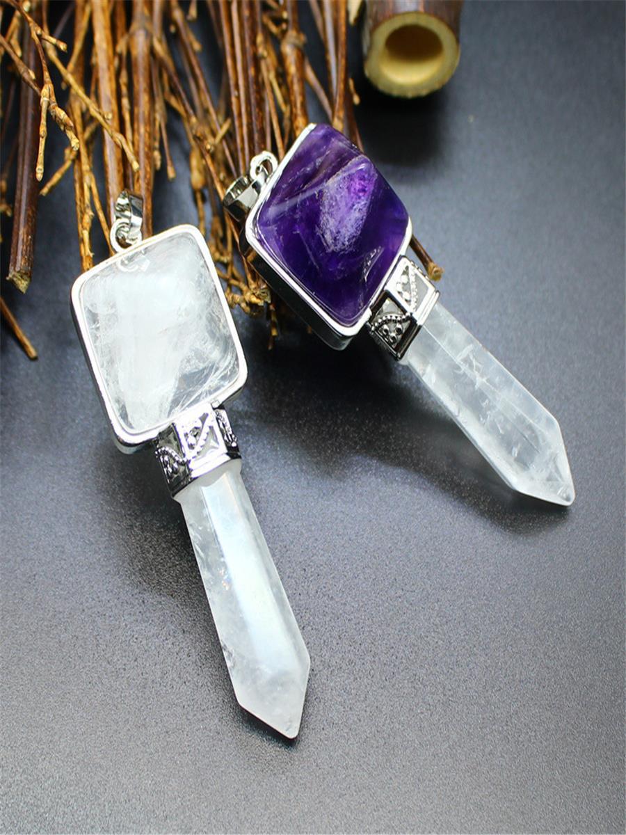 European and American Export Crystal Jewelry Natural Stone Hexagonal Column White Crystal Pendant Necklace Pyramid Trinkets