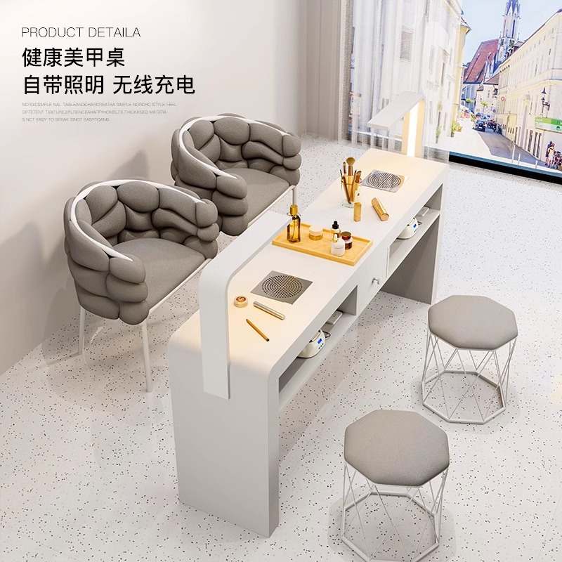 Multi-functional Nail Art Table and Chair suit Special Price Economical Single Double Entry Luxury Internet Famous Ins Nail Art Table Cream Style