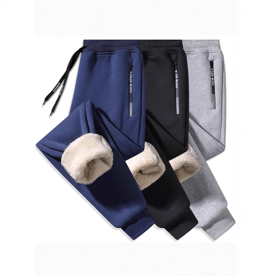 Cross-Border Fleece-Lined Thickened Lamb Fleece Sweatpants, Straight-Leg Cuffed Fleece Pants, Fashionable Casual Sports Pants