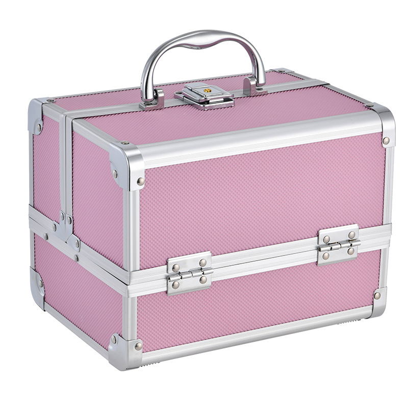 Cosmetic Case Portable Aluminum Alloy Storage Case Large Capacity with Mirror Professional Makeup Follower Portable Multi-layer Small Toolbox