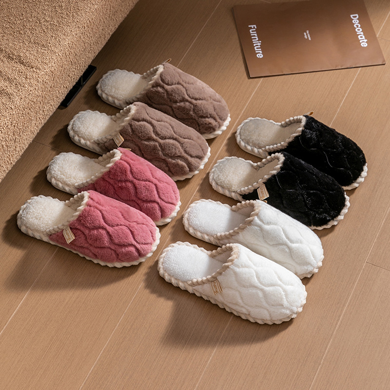 Cixi Cotton Slippers for Women Spring and Autumn and Winter Home Indoor Non-slip Home Warm Couple Winter Fur Plush Men