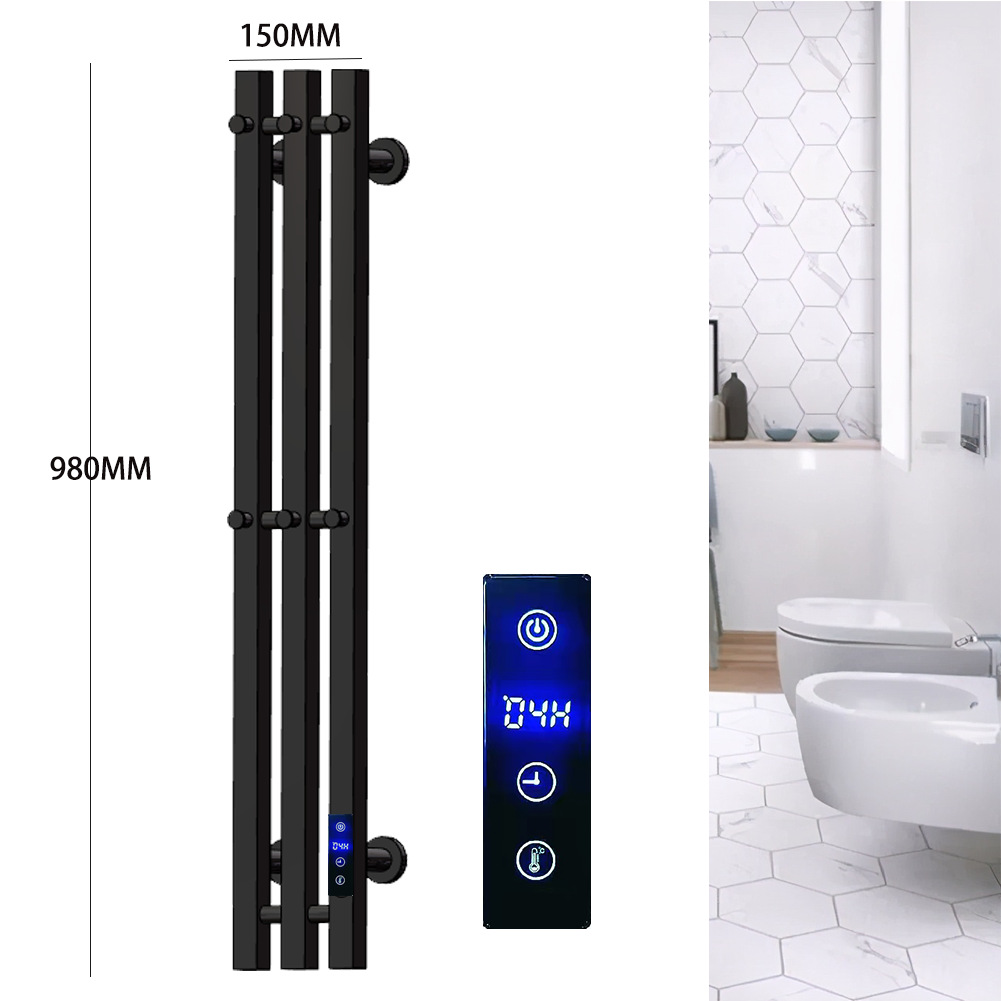Electric Heated Towel Rack Bathroom Smart Carbon Fiber Heated Towel Bar with Hook Stainless Steel Vertical Timed Constant Temperature