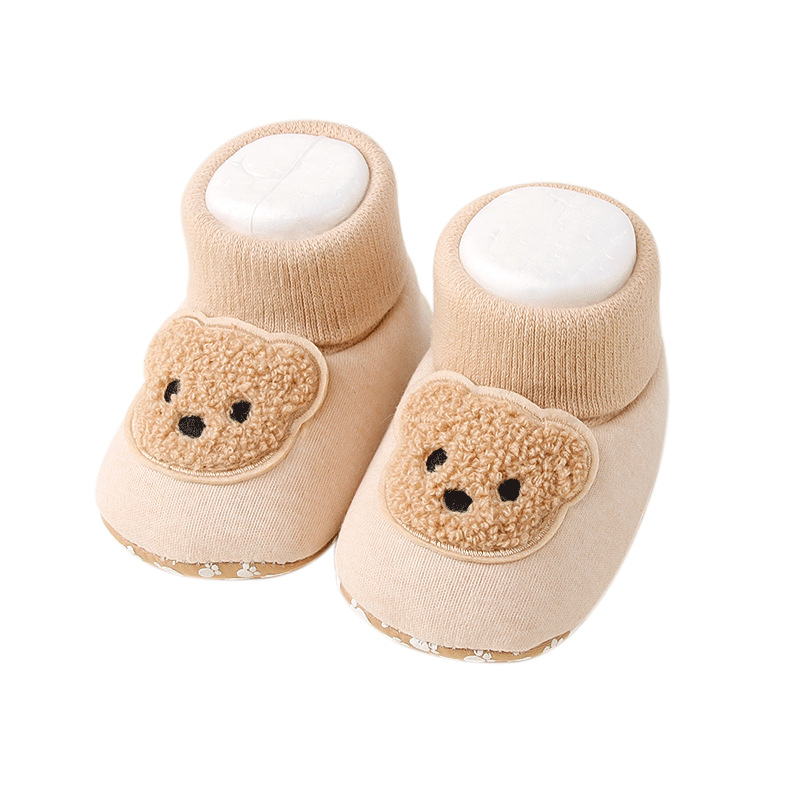 Spring and Autumn and Winter Baby Shoes and Socks Baby Cartoon Bear Warm All-match Pre-step Shoes Soft Sole No Shoes 0-1 Years Old