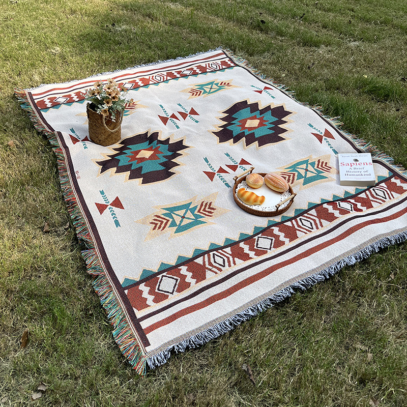 Tent moisture-proof picnic mat camping tablecloth lawn mat bohemian knitted line blanket outdoor camping blanket