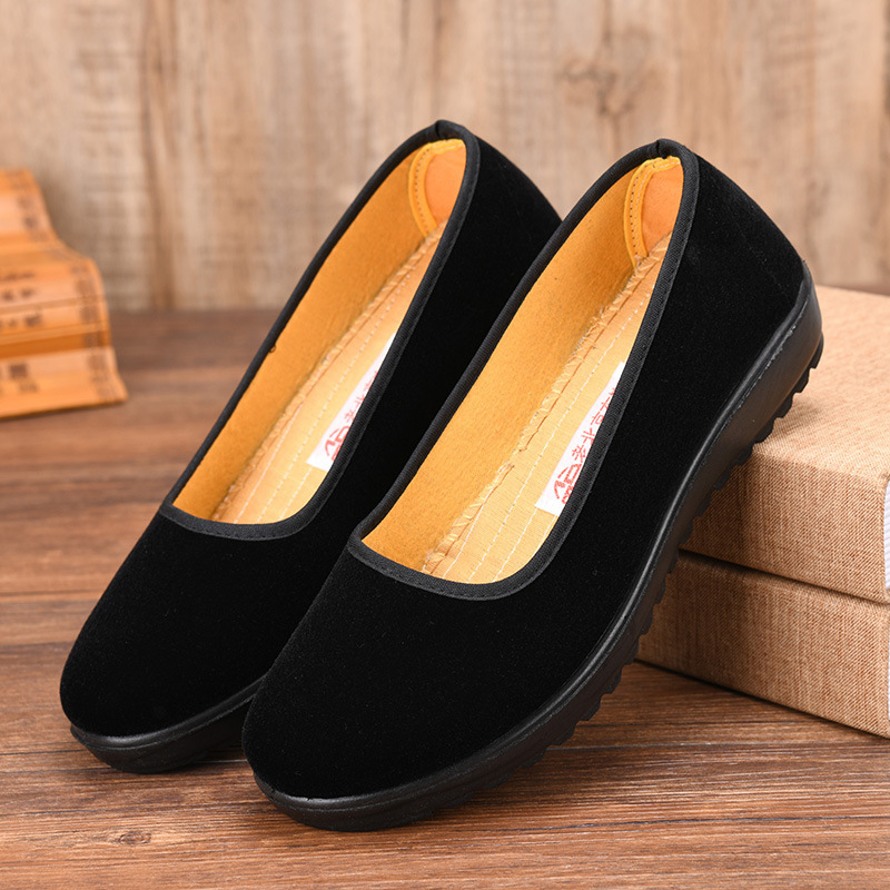 Old Beijing Cloth Shoes for Women, Hotel Etiquette Dance Flats, Non-Slip, Middle-Aged and Elderly Wear-Resistant Work Shoes, Mother's Black Cloth Shoes