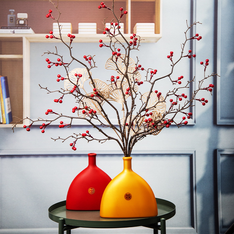 Source manufacturers flat plastic bucket red ornaments lucky bag red fruit rich fruit decorative festive stitching vase