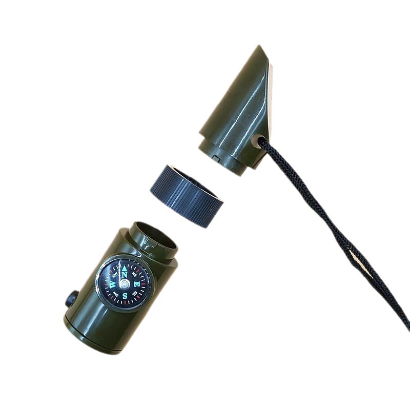 Outdoor Seven-In-One Multifunctional Whistle Survival Whistle Life-Saving Whistle with Led Light Thermometer Compass Magnifying Glass