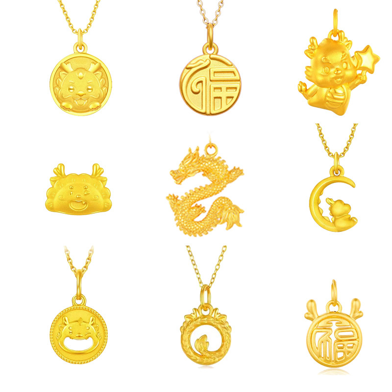 Shenzhen Shuibei Pure Gold 999 Pure Gold Pendant 3D Hard Gold Beauty Industry Douyin Live Broadcast Valentine's Day 24K Necklace Wholesale