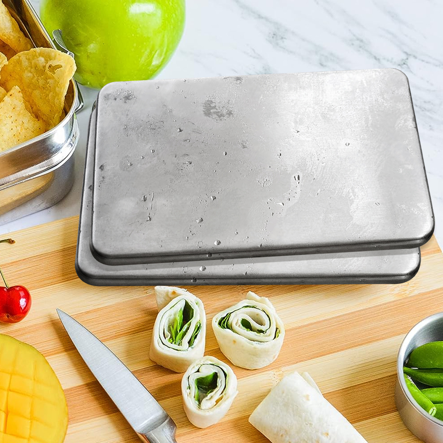 Cross-Border 304 Stainless Steel Ice Tray Lunch Box Insulation Bag with Frozen Preservation Non-Leakage Ice Tray Ice Box Preservation Tray