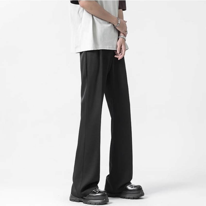 Summer Black Drapey Men's Trousers Spring and Autumn Straight Cleanfit Flared Pants Men's High-End Casual Suit Trousers
