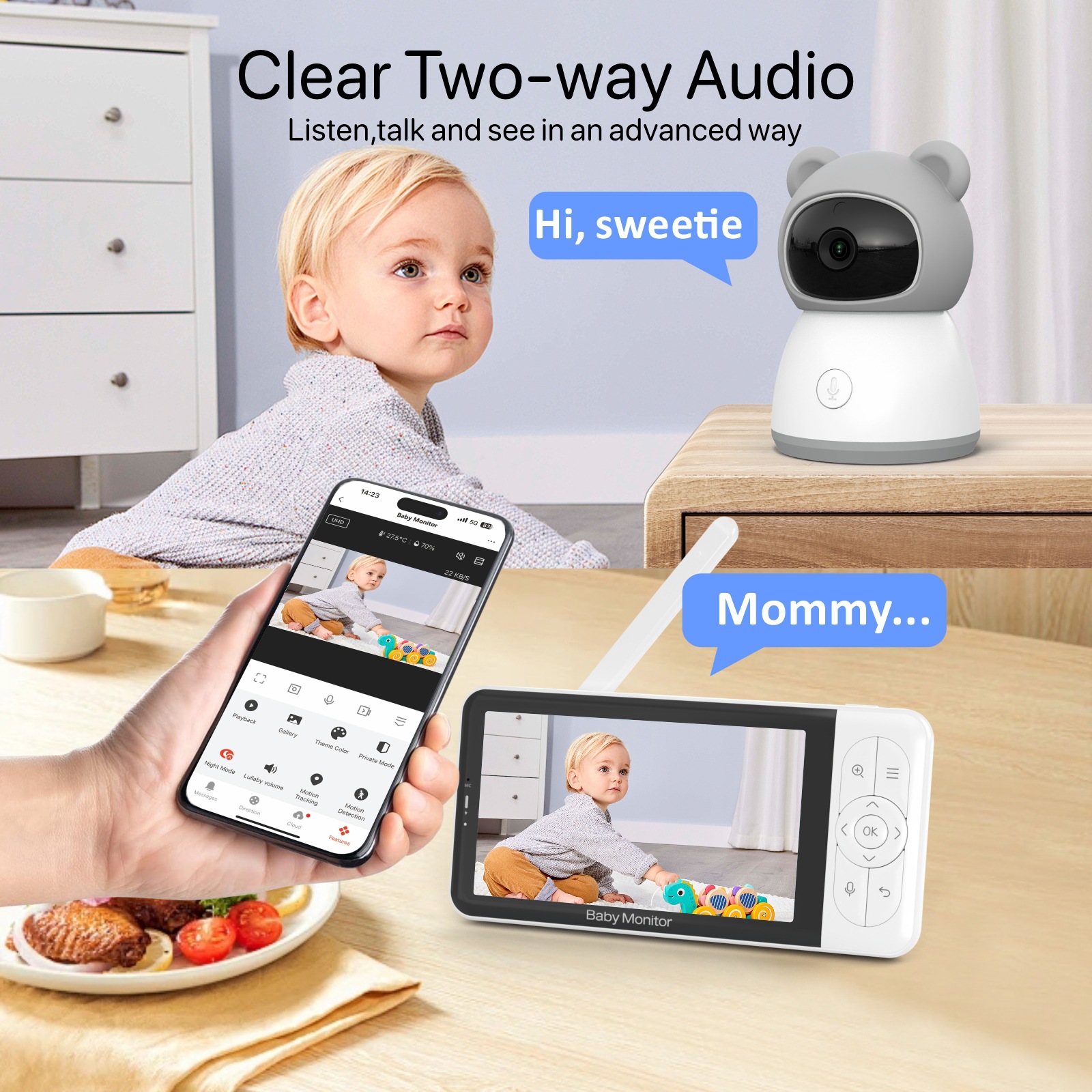 WIFI dual mode graffiti scheme 5 inch HD baby monitor monitor monitor monitor baby monitor