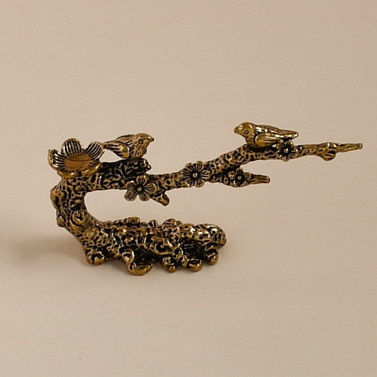 Solid Brass Magpie Plum Blossom Ornament for Tea Table Incense Holder
