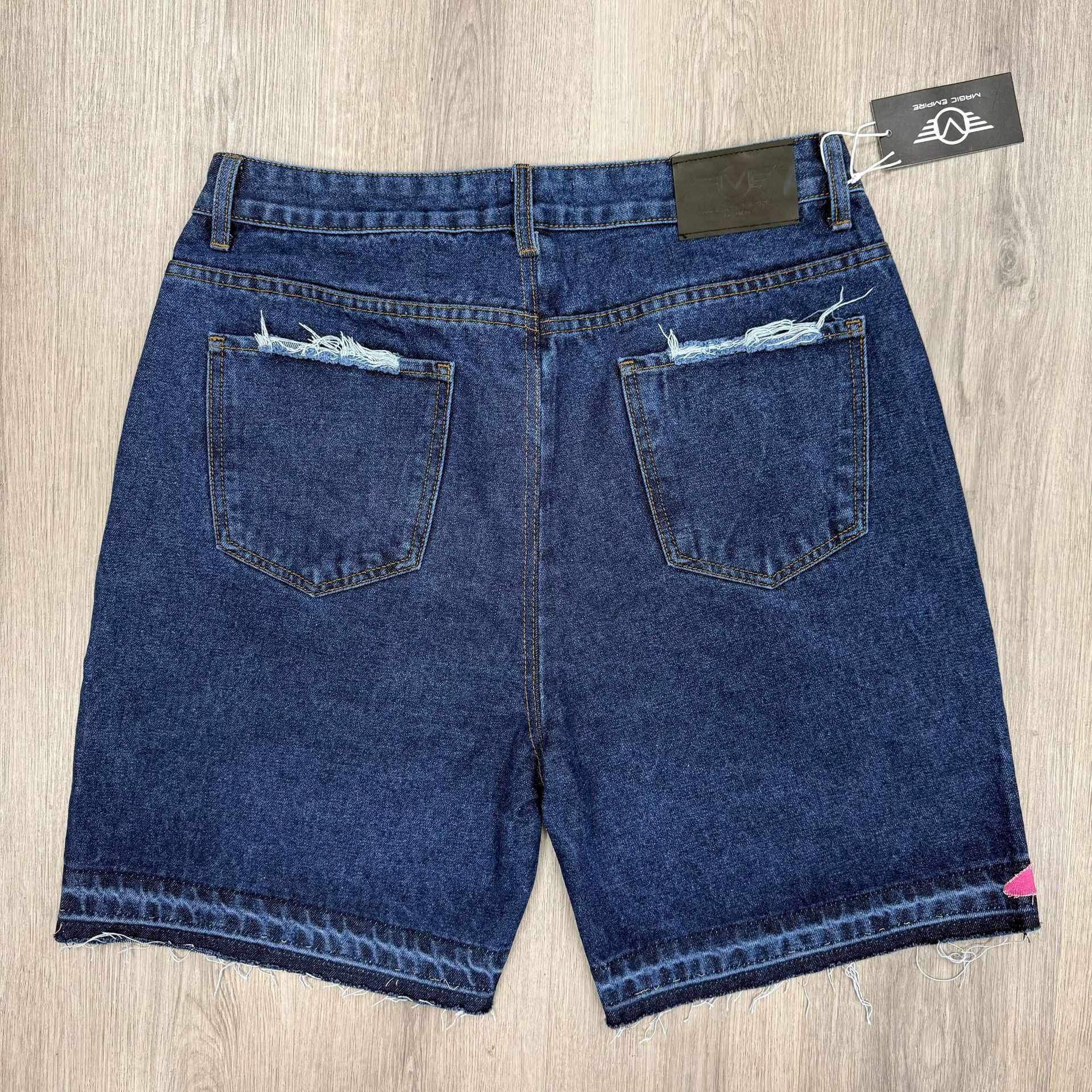 Collage Denim Shorts Collage Art Style Abstract Letter Collage Unlock Street Trend Password Wl662-2