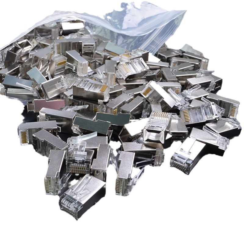 Iron shell crystal head high quality 8p8C with shielded Rj45 super five network cable network crystal head copper piece