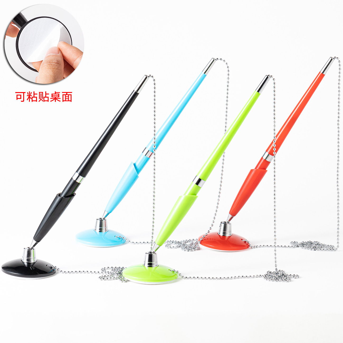 Оптовая пластиковая ручка для стола, фиксированная, с цепочкой, рекламная шариковая ручка для банка и отеля