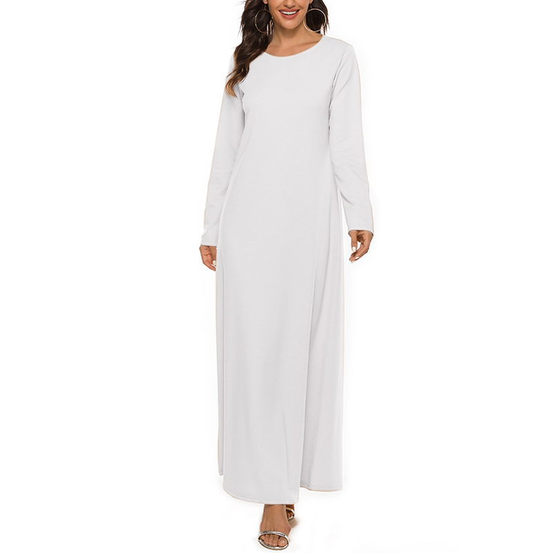 Cross-border New Muslim Ceremony Dress Basic Long-sleeved Inner Round Neck Dress Middle East Robe tiktok