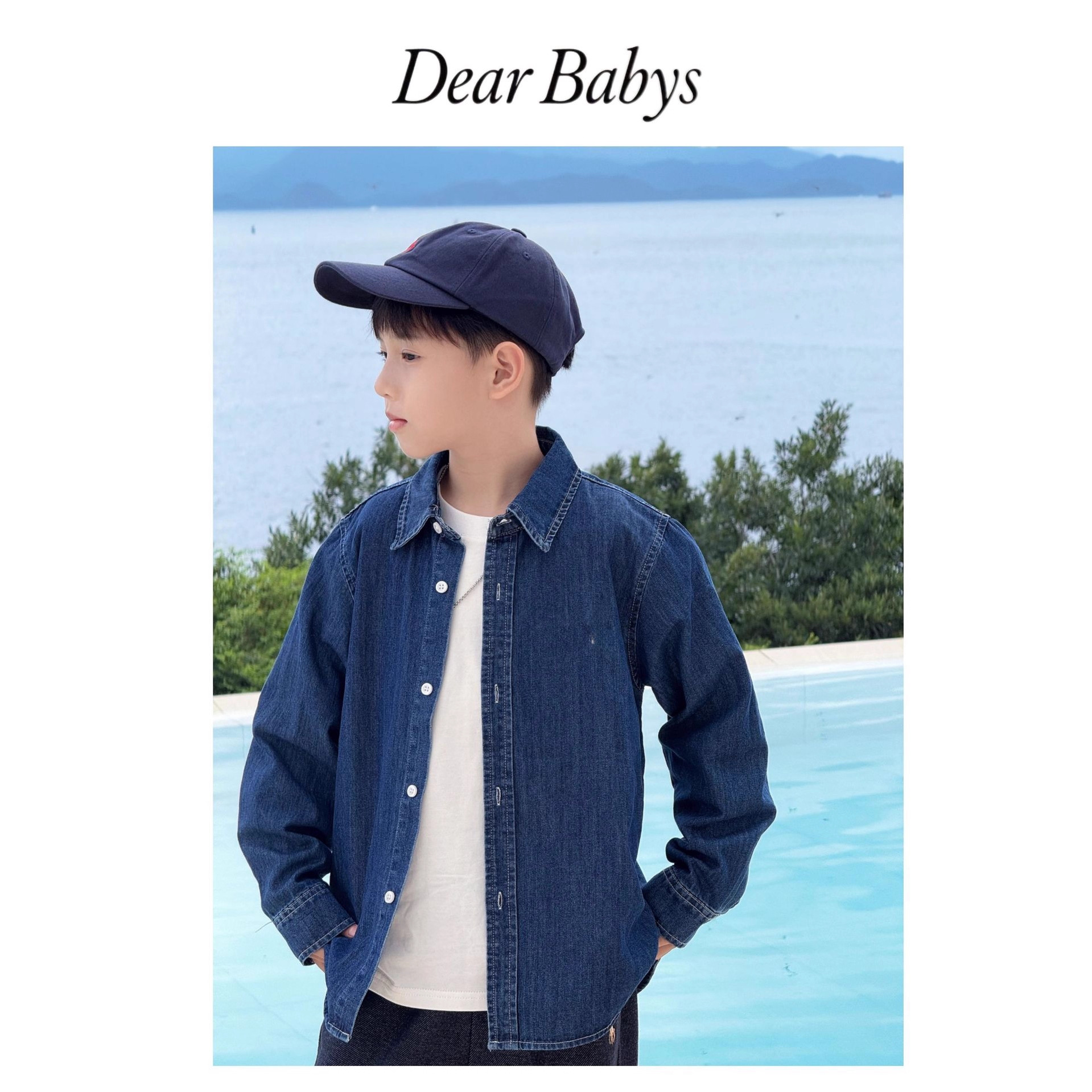 Ретро джинсовая рубашка с вышивкой для мальчиков Dear Babys 25 + вышитые прямые вязаные джинсы