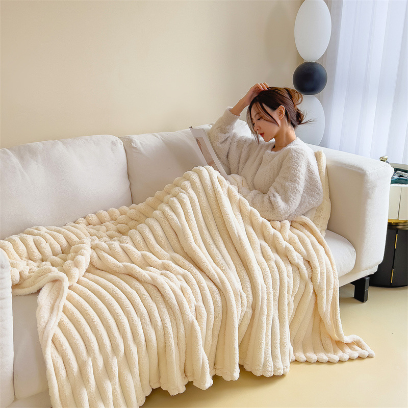 Solid color thick warm rabbit plush blanket high weight flannel blanket milk velvet blanket nap blanket sofa blanket