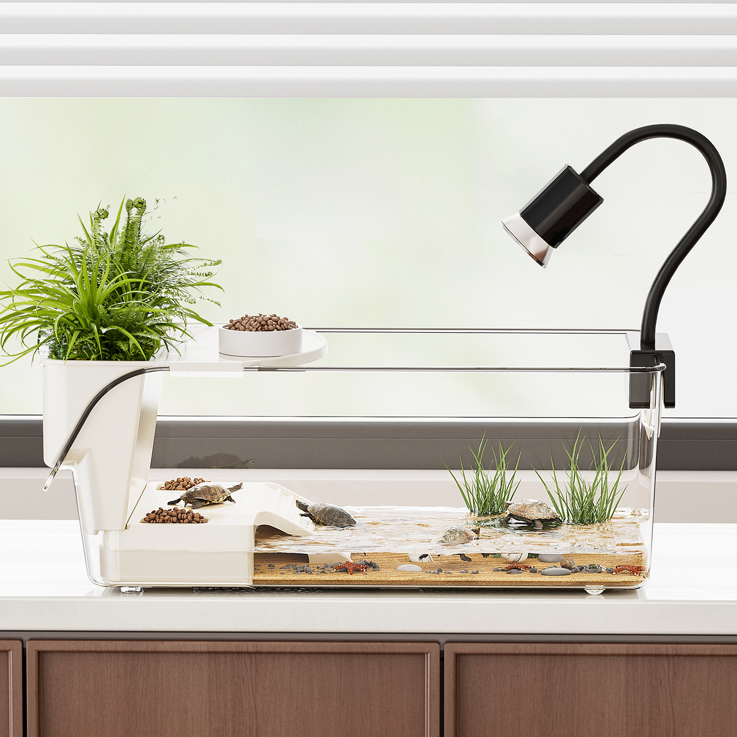 Turtle Breeding Tank, Household Fish Tank, Living Room, Large-Capacity Special Storage Box, Ecological Landscaping, Sunbathing Platform, Desktop Turtle Tank