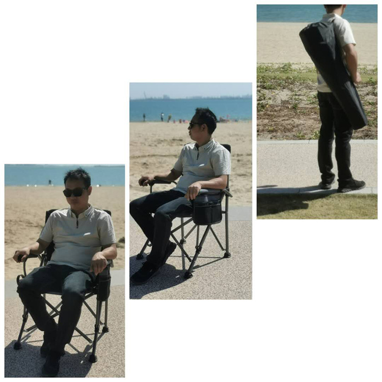 Outdoor Folding Chair Portable Self-driving Camping Director Chair Thick Backrest Armrest Horseshoe Beach Fishing Chair